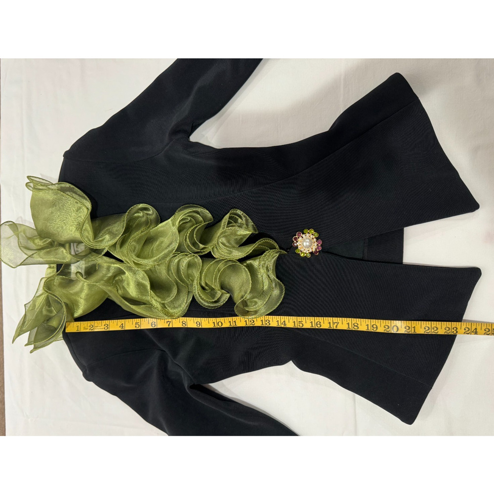 Vtg Cocktail Lillie Rubin Black Jacket Skirt Ruffled Green Organza Collar 6 Suit - Picture 8 of 16